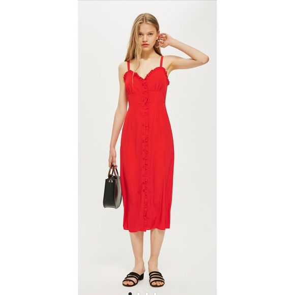 Topshop size 4 red midi dress 10W09N RED - Picture 1 of 3